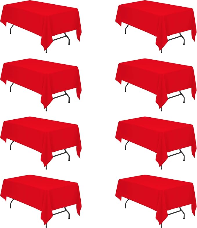 BRILLMAX 8 Pack Red Tablecloths 60x102 Inch for 6ft Rectangle Tables | 150 GSM Polyester Fabric, 15" Standard Drop, Water, Stain & Wrinkle Resistant Cloth Cover for Wedding Reception Banquet Party