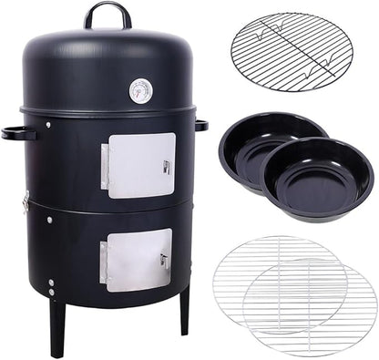 Portable Charcoal Grill, 17" Round Charcoal Barbecue Grill with 2 Cooking Area, and Thermometer Heavy Duty Outdoor Vertical Steel Charcoal Smoking Grill for Outdoor Camping Picnic Backyard