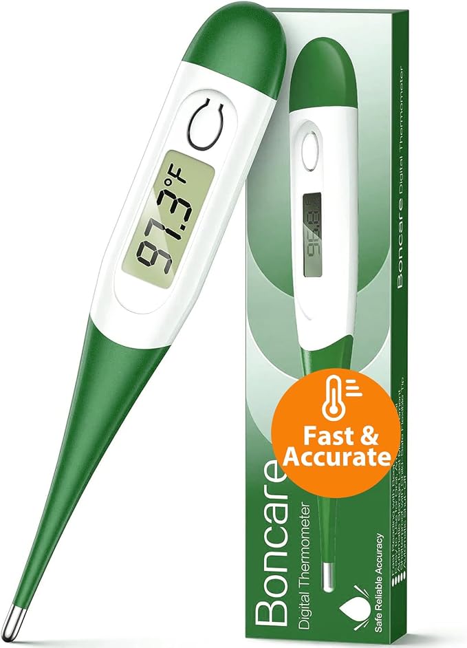 Boncare 10 Seconds Oral Thermometer for Adults and Kids, Dark Green | Accurate & Safe, Rectal Digital Thermometer for Baby, Fever Alarm