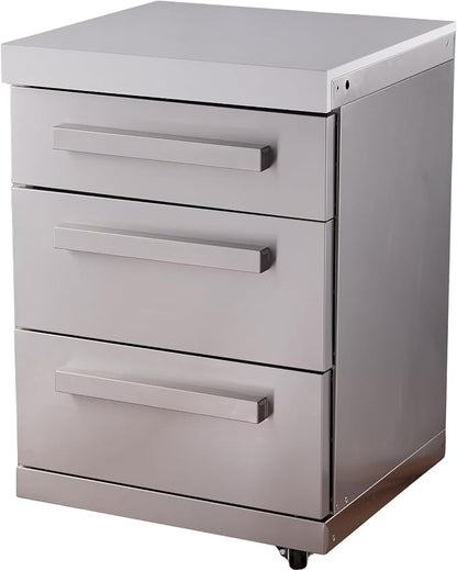 Mont Alpi 3-Drawer Soft-Close Stainless Steel Outdoor Kitchen Cabinet Module with White Granite Countertop - 25" W | 304 SS | MAi805 & MAi400