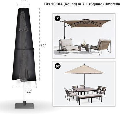 TOHONFOO Patio Umbrella Cover for Outdoor Umbrella 7-10ft, 600D Waterproof Heavy Duty Oxford Umbrella Cover, Waterproof UV-Resistant Protection for Garden Outdoor Umbrella