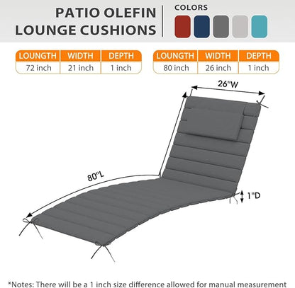 Sundale Outdoor Olefin Quilted Lounge Cushion Set of 4, Patio Foldable Chaise Lounger Cushion, Water-Resistant Lounge Chair Pad with Straps Medium Gray, 80 x 26 inches
