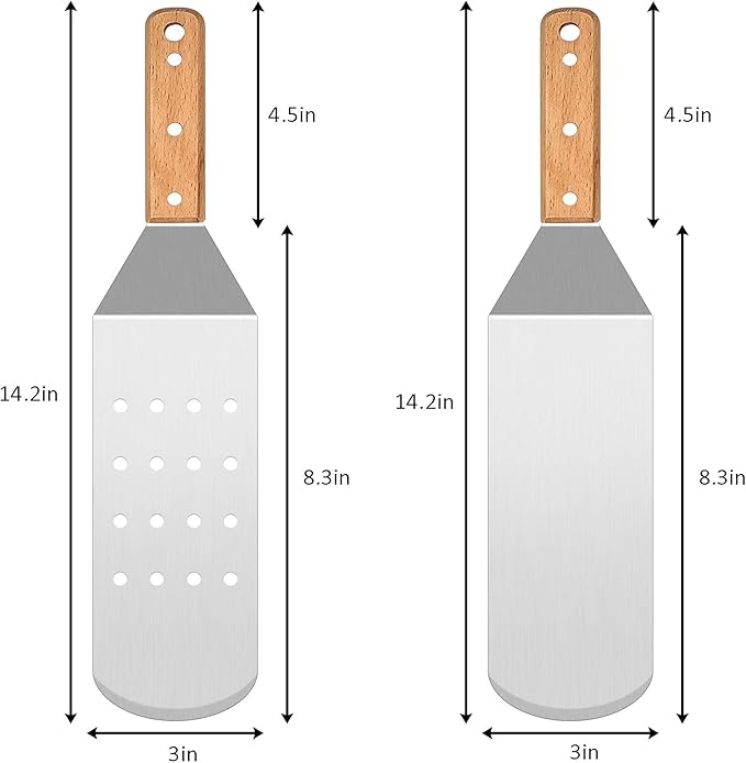 Metal Spatula Set, HaSteeL Stainless Steel Griddle Spatula Tools Kit with Wooden Handle, Heavy Duty Long Pancake Flipper Burger Turner for BBQ Teppanyaki Flat Top Grilling Cooking Outdoor & Indoor