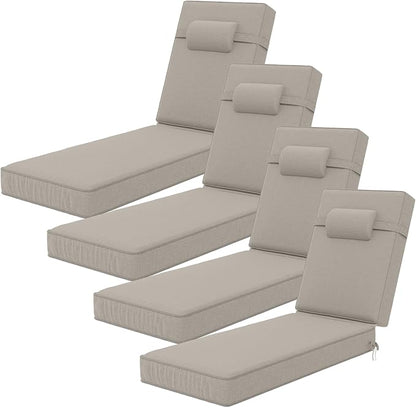 80 x 26 x 4 Inch Olefin Chaise Lounge Cushions, Lounge Chair Cushions with Headrest for Outdoor Furniture - Weather and Fade Resistant Patio Replacement Furniture Lounge Chair Cushion Set of 4