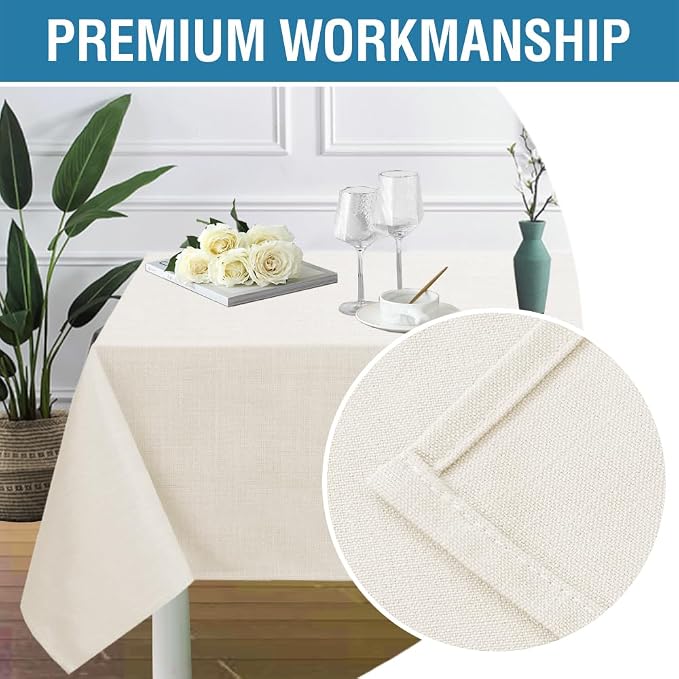 H.VERSAILTEX Linen Textured Table Cloths 60 x 120 Inch Premium Solid Tablecloth Spill-Proof Waterproof Table Cover for Dining Buffet Feature Extra Soft and Thick Fabric Wrinkle Free, Beige