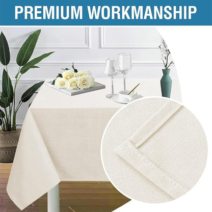 H.VERSAILTEX Linen Textured Table Cloths 60 x 60 Inch Premium Solid Tablecloth Spill-Proof Waterproof Table Cover for Dining Buffet Feature Extra Soft and Thick Fabric Wrinkle Free, Beige