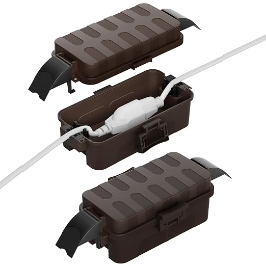 Flemoon 2 Pack IP55 Small Outdoor Electrical Box Waterproof for Power Strip | Inner 5.9 x 3.2 x 1.8inch, Extension Cord Cover with Detachable Awning Covers for Plug, Outlet, Holiday Lights, Brown