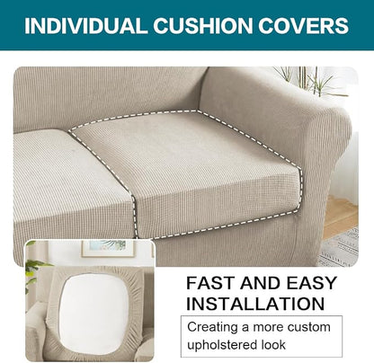 Turquoize 3 Piece Sofa Covers for 2 Cushion Couch Sofa Slipcover Soft Couch Cover for Dogs-Washable Sofa Furniture Covers with 2 Individual Cushion Covers, Feature Fabric (2 Cushion Sofa,Island Fossi)