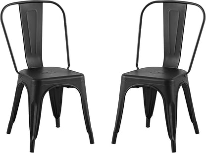 AC Pacific Stackable Metal Dining Chairs Set of 2 for Indoor and Outdoor Use, Durable Stacking Seat, Farmhouse Kitchen, Bar, Patio, Bistro, Cafe, Industrial Style, 2pcs, Matte Black