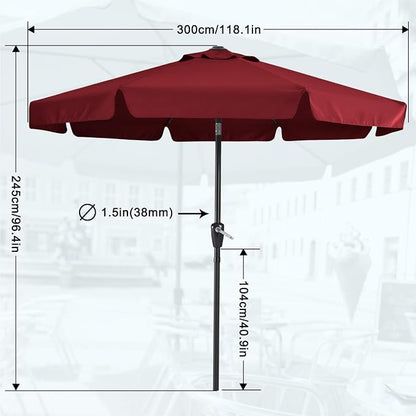 MASTERCANOPY 10ft Patio Umbrella with Valance, Crank & Tilt, Burgundy | 8 ribs, UV/fade-resist, waterproof, vent, for garden/deck/yard/pool