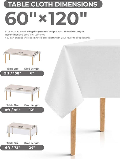 Decorelia White Table Cloths for 8 Ft Rectangle Tables-6 Pack, Faux Linen Washable Polyester Rustic Fabric Faux Linen Table Cloth Cover for Wedding,Outdoor,Events, Party,Banquet, Dining, 60x120 Inch
