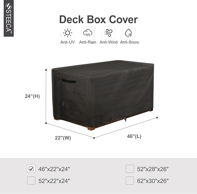 Patio Deck Box Cover Waterproof Outdoor Rectangular Storage Bench Cover 46L x 22W x 24H inch, Black