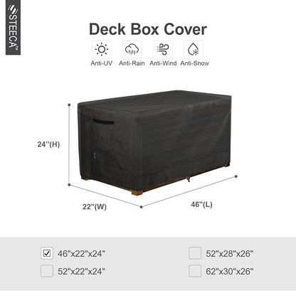 Patio Deck Box Cover Waterproof Outdoor Rectangular Storage Bench Cover 46L x 22W x 24H inch, Black