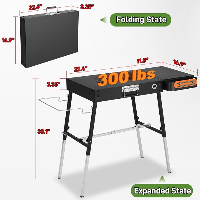 Grill Table& Griddle Cover, Blackstone Griddle Stand for 17" 22" | Folding Portable Ninja Grill Stand with Trash Holder, Blackstone Table for Outdoor Tailgate, Camping