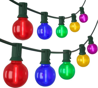 SUNSGNE G40 LED Vintage Christmas Lights, 50FT Christmas Globe String Lights with 27 LED Frosted Multicolor Bulbs(2 Spare) for Patio Backyard Roofline Decorations