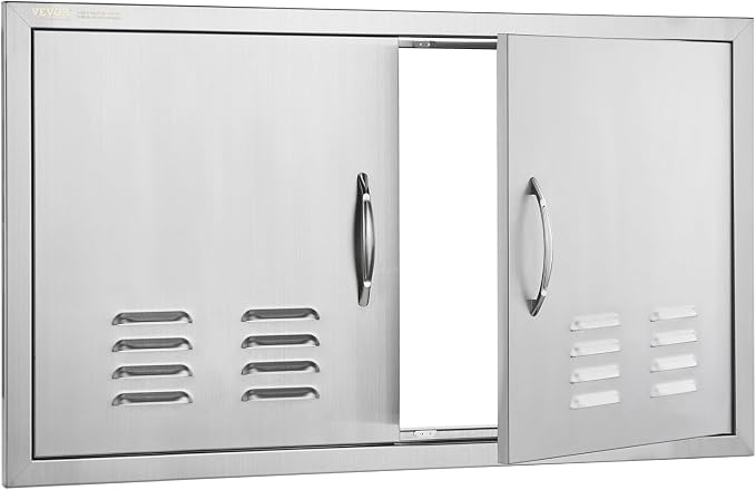 VEVOR Outdoor Kitchen BBQ Access Door,36W x 21H inches Double Vertical Stainless Steel Door with Handles and Vents, for BBQ Island, Grilling Station