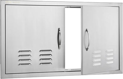 VEVOR Outdoor Kitchen BBQ Access Door,36W x 21H inches Double Vertical Stainless Steel Door with Handles and Vents, for BBQ Island, Grilling Station