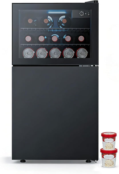 COWSAR 2.6 Cu.Ft Beverage Refrigerator & Mini Fridge with Freezer - Glass Door, Reversible Design, Adjustable Thermostat for Dorm, Office, Bedroom