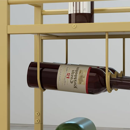 LAATOOREE Bar Cart, Two-Color Home Bar Serving Cart, Mobile Drink Beverage Cart with 2 Storage Shelves, Rolling Kitchen Cart with Wine Holder and Glass Holder, for Dinning Room, Living Room, Kitchen