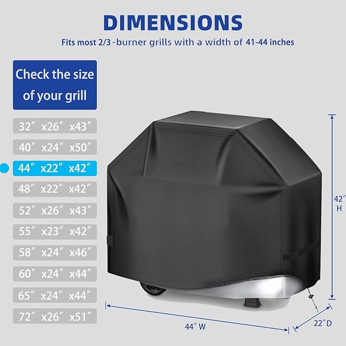 Perfect Grill Cover for Outdoor Grills Waterproof Rip-Proof Weather Resistant for Reliable Protection Griddle Cover Easy to Clean Adjustable Hem Drawstring Fade Resistant (Brown, 44)