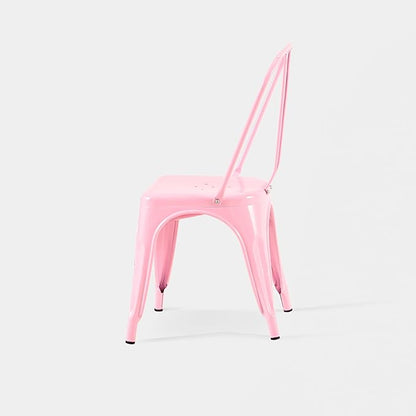 AC Pacific 18 Inch Seat Height Industrial Metal Dining Chairs, Stackable Kitchen or Bar Seat, Durable Modern Design, Versatile Accent Furniture, Set of 2, Pink