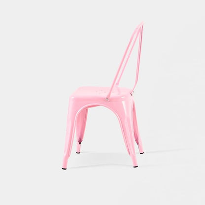 AC Pacific 18 Inch Seat Height Industrial Metal Dining Chairs, Stackable Kitchen or Bar Seat, Durable Modern Design, Versatile Accent Furniture, Set of 4, Pink
