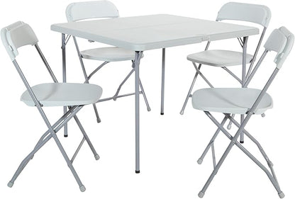 Office Star Resin 5-Piece Folding Square Table and Chair Set, Light Grey