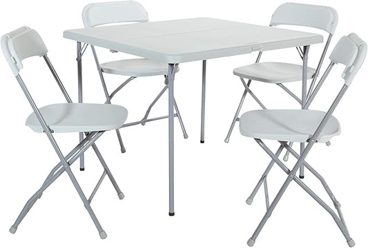 Office Star Resin 5-Piece Folding Square Table and Chair Set, Light Grey