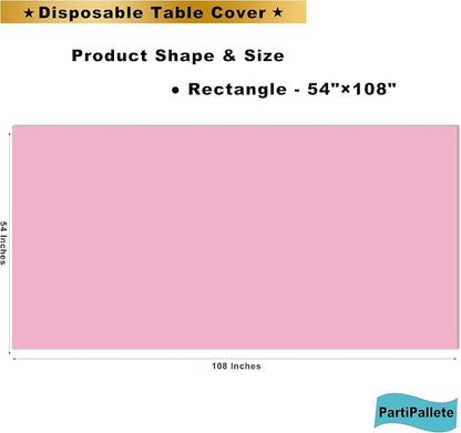 3-Pack Premium Plastic Pink Tablecloth Disposable 54 x 108 Inches Rectangle Table Cover Party PEVA Table Cloths for Parties Birthday Wedding Bridal Shower Events Fits up to 8 ft Tables