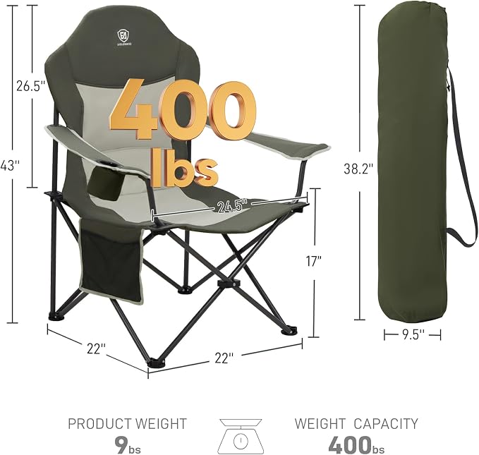 EVER ADVANCED Camping Chairs, Lawn Chairs Outdoor Sports Chairs, Folding Chair 2 Pack Camping Chairs for Adults, Supports 400lbs, Green