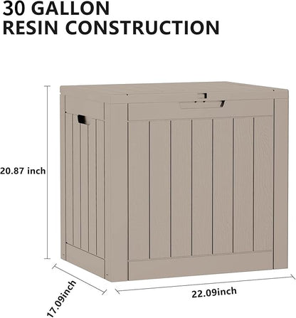 30-Gallon Outdoor Storage Box, Waterproof Deck Box for Patio Cushions, Garden Tools, Pool Accessories, Lockable Outside Storage Bin for Backyard & Deck (Grey)