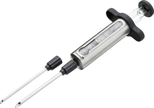 MasterClass KitchenCraft MCINJSS Meat Injector for Adding Flavour Marinades, Herbs, Seasoning and Sauces, Stainless Steel, Silver/Black