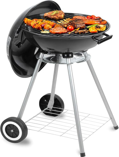 DOIT Charcoal Grills, 18.5” Portable BBQ Kettle Grill with Wheels for Outdoor Cooking Barbecue Camping-Heavy Duty Coal Grills with Thickened Grilling Bowl for Patio Backyard Park