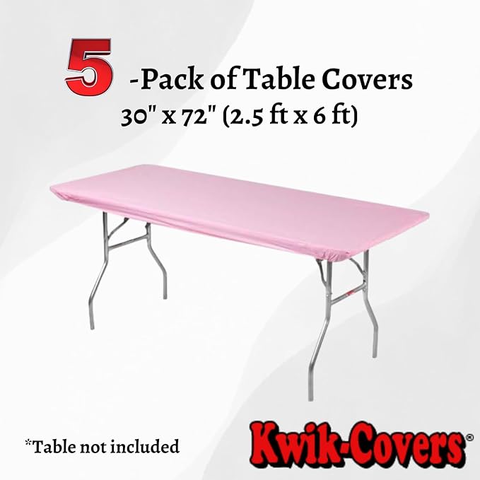 6' Rectangle Plastic Table Covers 30" x 72", Bundle of 5 (Pink)