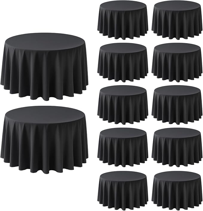 12 Pack Black Round Tablecloths 120 Inch | For 4Ft-7Ft Round Table, Wrinkle Resistant Table Cloth, Washable Polyester Fabric, For Wedding Party Banquet Buffet Camping