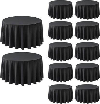 12 Pack Black Round Tablecloths 90 Inch | For 3Ft-5Ft Round Table, Wrinkle Resistant Table Cloth, Washable Polyester Fabric, For Wedding Party Banquet Buffet Camping