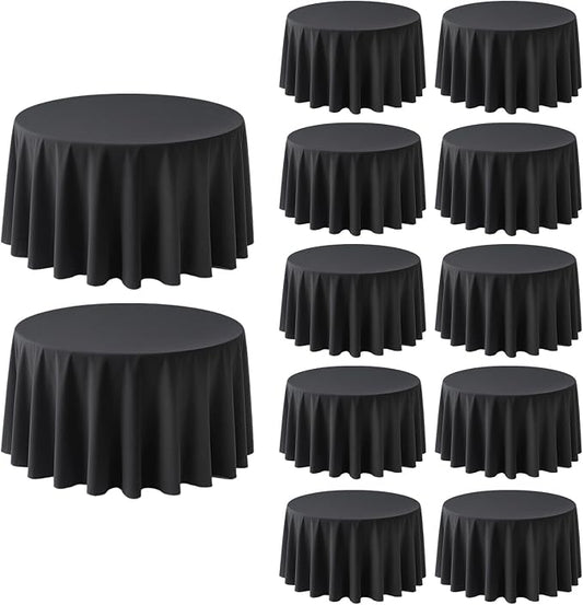 12 Pack Black Round Tablecloths 90 Inch | For 3Ft-5Ft Round Table, Wrinkle Resistant Table Cloth, Washable Polyester Fabric, For Wedding Party Banquet Buffet Camping