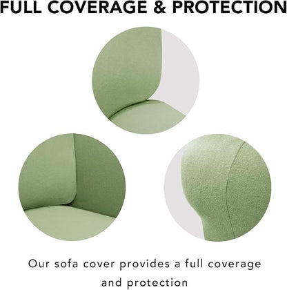 PureFit Stretch Oversized Couch Covers Fleece Sofa Slipcovers Sage Green | 1-Piece Sofa Cover Washable Soft Couch Protector, Couch Slipcover with Non Skid Foam and Elastic Bottom for Kids, Dogs