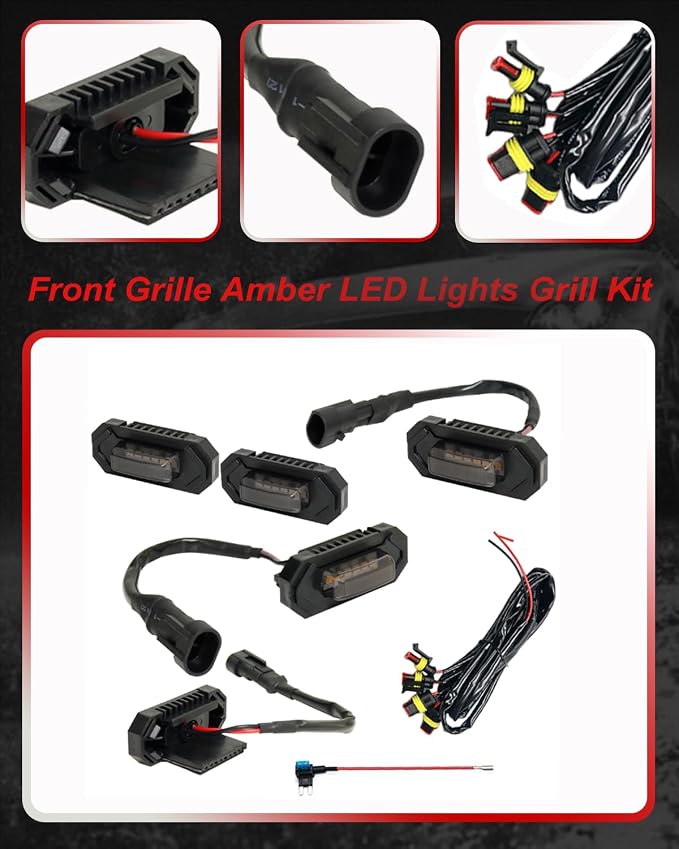 4Pcs Amber LED Grill Lights Kit for Toyota RAV4 2019 & up | Not Fit for Adventure/RAV4 PHEV/TRD Off Road/Prime，Black Shell, w/ Wiring Harness,Grill Led Raptor Lights