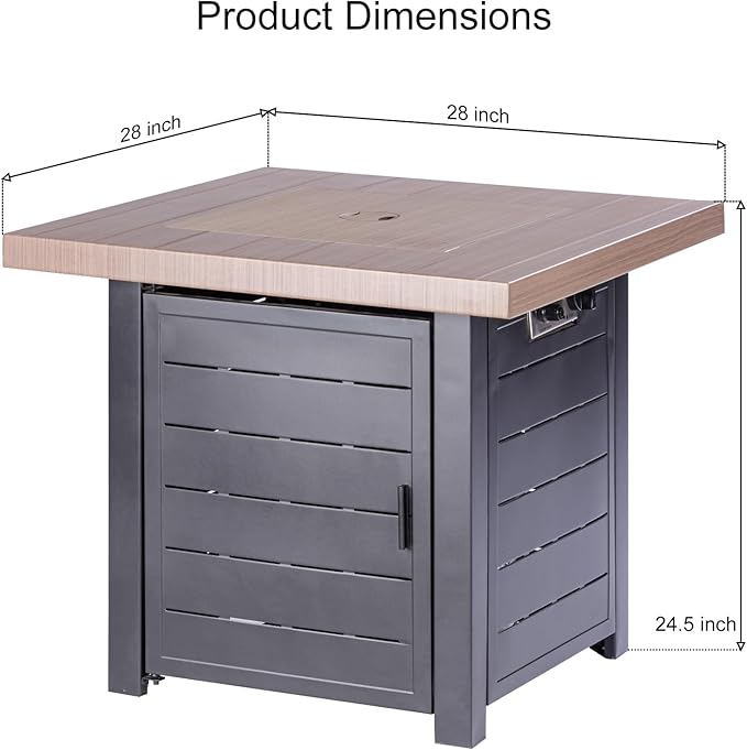 OutVue 28 Inch Propane Fire Pit Table, Outdoor Gas Fire Pits with Lid & Lava Rock, 50000 BTU Firepit for Dinning, Party in Outside, Patio, Garden or Yard(Black&Brown)