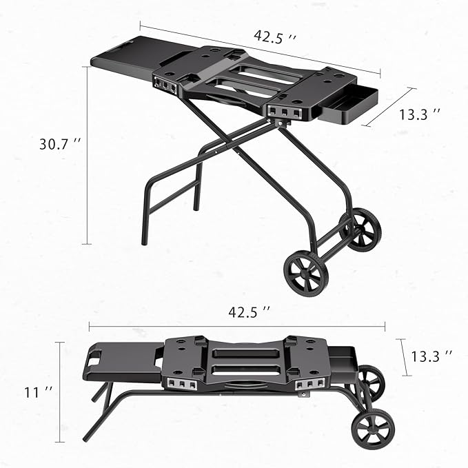 GRISUN Foldable Grill Table Stand for Ninja Woodfire Outdoor Grill（OG700/701/751), Portable Camping Table for Blackstone 22", Portable BBQ Stand with 2 Wheels, Side Table & Storage Basket