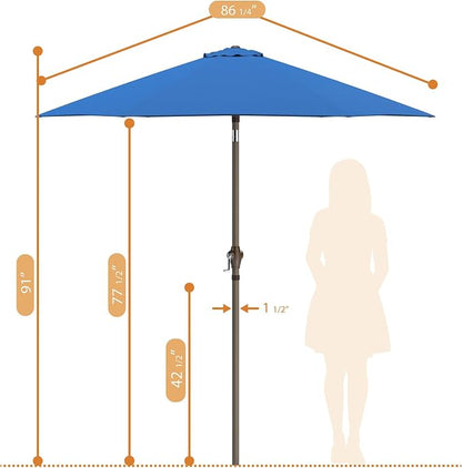 Sunline 7.5 ft Patio Umbrella with Crank & Push Button Tilt, Outdoor Market Umbrella with UV Protection & Wind Vent and Fiberglass Ribs, Metal Frame for Deck, Pool & Table, Pacific Blue