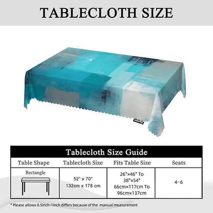 Swono Marble Tablecloth Abstract Turquoise Grey Painting Rectangular Tablecloth Washable Table Cloth Kitchen Dining Room Table Cover for Party Dinner 50x72 Inch Tablecloths