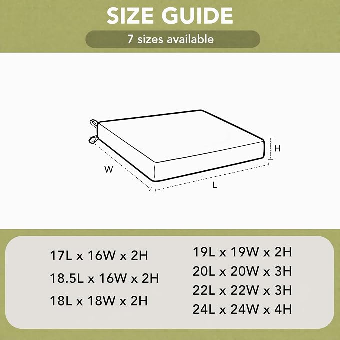 Outdoor Chair Cushions, Water-Resistant & Fade-Resistant, Patio Furniture Seat Replacement Chair Pads with Ties Zipper, Removable Cover, Non-Slip Bottom, Set of 6, 18.5 x 16 Inch, Natural