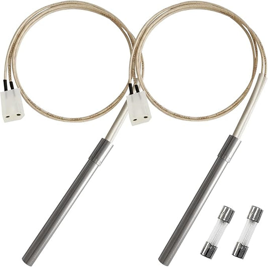 2 Pack Hot Rod Ignitor Compatible with Pit Boss & Camp Chef Wood Pellet Grill, Heating Element Kit Comes with 2pc Fuses