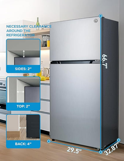 Commercial Cool 20 Cu. Ft. Top Mount Refrigerator with Freezer, 2-Door Refrigerator with Top Freezer and Adjustable Temperature Control, Ice Maker Ready, Energy Star Certified, Stainless Look | 2-Door Refrigerator with Top Freezer, Adjustable Temperatu...