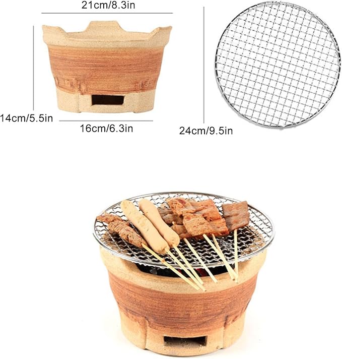 Portable Clay Charcoal Stove for Outdoor Cooking, Camping BBQ Grill, Traditional Picnic Grill, Essential Outdoor Cooking Gear for Adventures and Gatherings Brown Medium