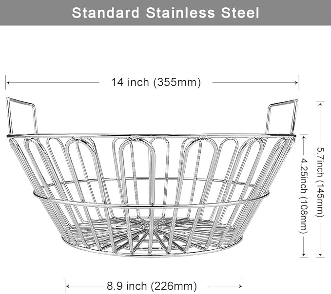 SELEWARE Stainless Steel 304 Charcoal Basket Lump Charcoal Ash Basket, 14'' Grill Baskets for Classic Joe Large Big Green Egg, Primo Kamado