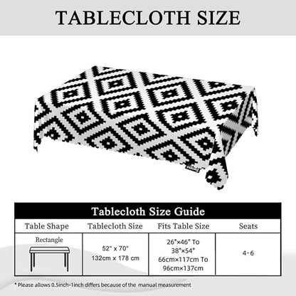 Swono Rhombus Tablecloth Ethnic Diamond White Black Table Cloth Geometric Rhombus Decorative Table Cover for Kitchen, Party Banquet and Holiday Tablecloth, 52x70 Inch(4-6 Seats)