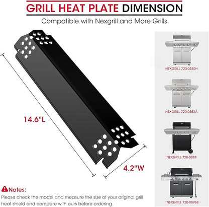 Unicook Grill Heat Plates for Nexgrill 720-0888, 720-0888N, 720-0830H, Backyard, Porcelain Grill Burner Covers Replacement Parts, 14.6 Inch Heat Shields Tents, Flame Tamers, 5 Pack